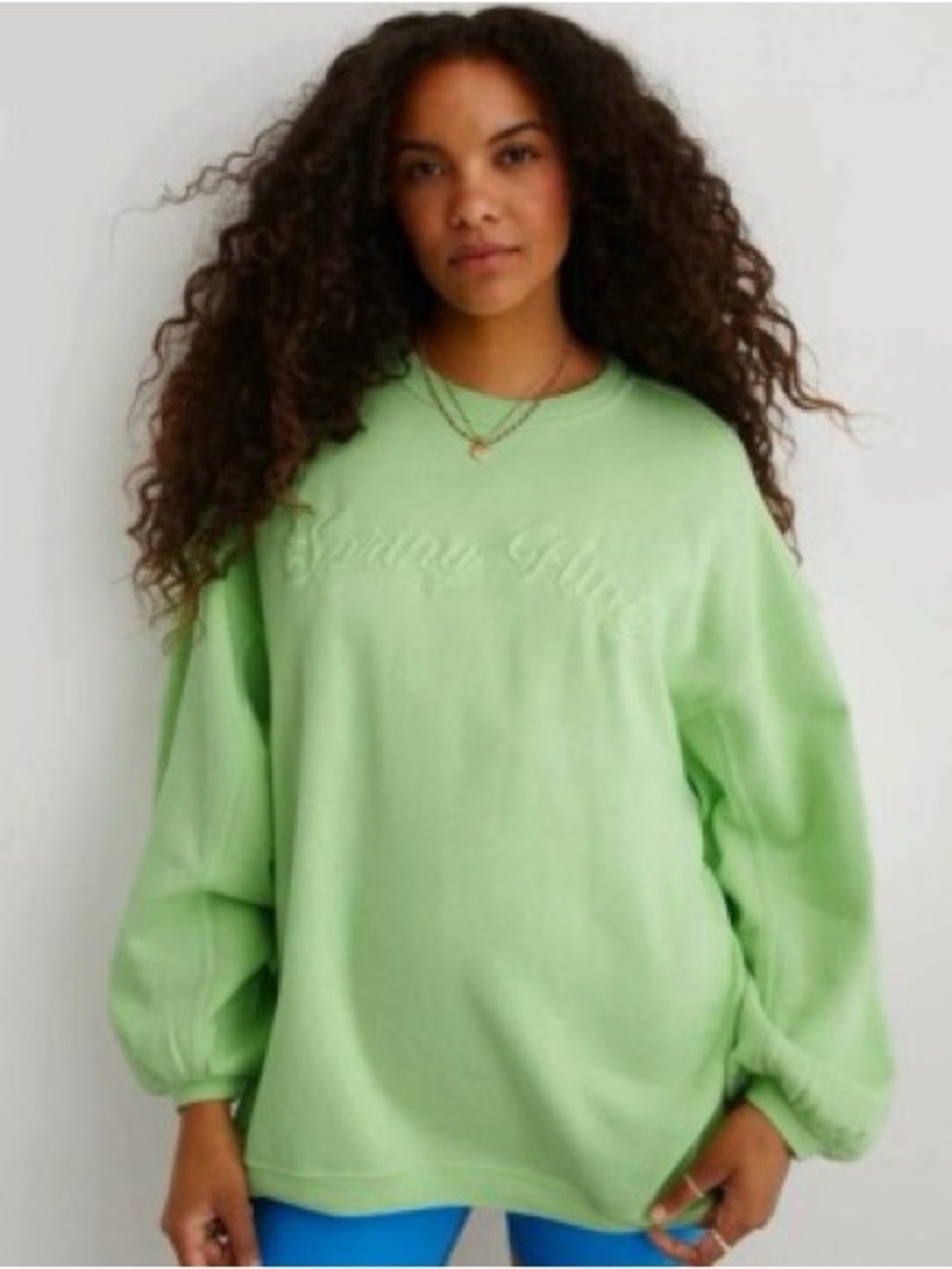 Aerie Women’s Pleated Oversized Sleeve Real Fleece Crew Sweatshirt - Picture 4 of 5